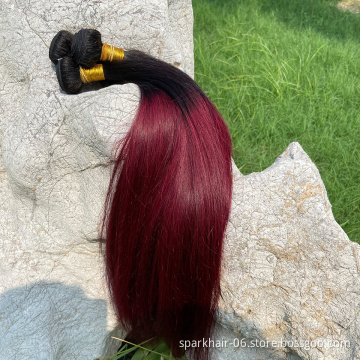 Factory Outlet Brazilian Human Hair Straight 3 Bundles Dark Roots Ombre T1B/99J Burgundy Virgin Hair Extensions Silky Straight